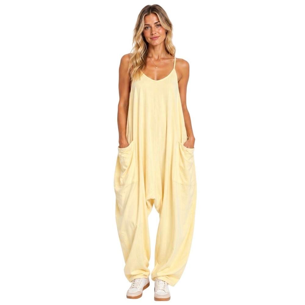 Free People Movement Hot Shot Jumpsuit Yellow Slouchy Harem Romper Size M